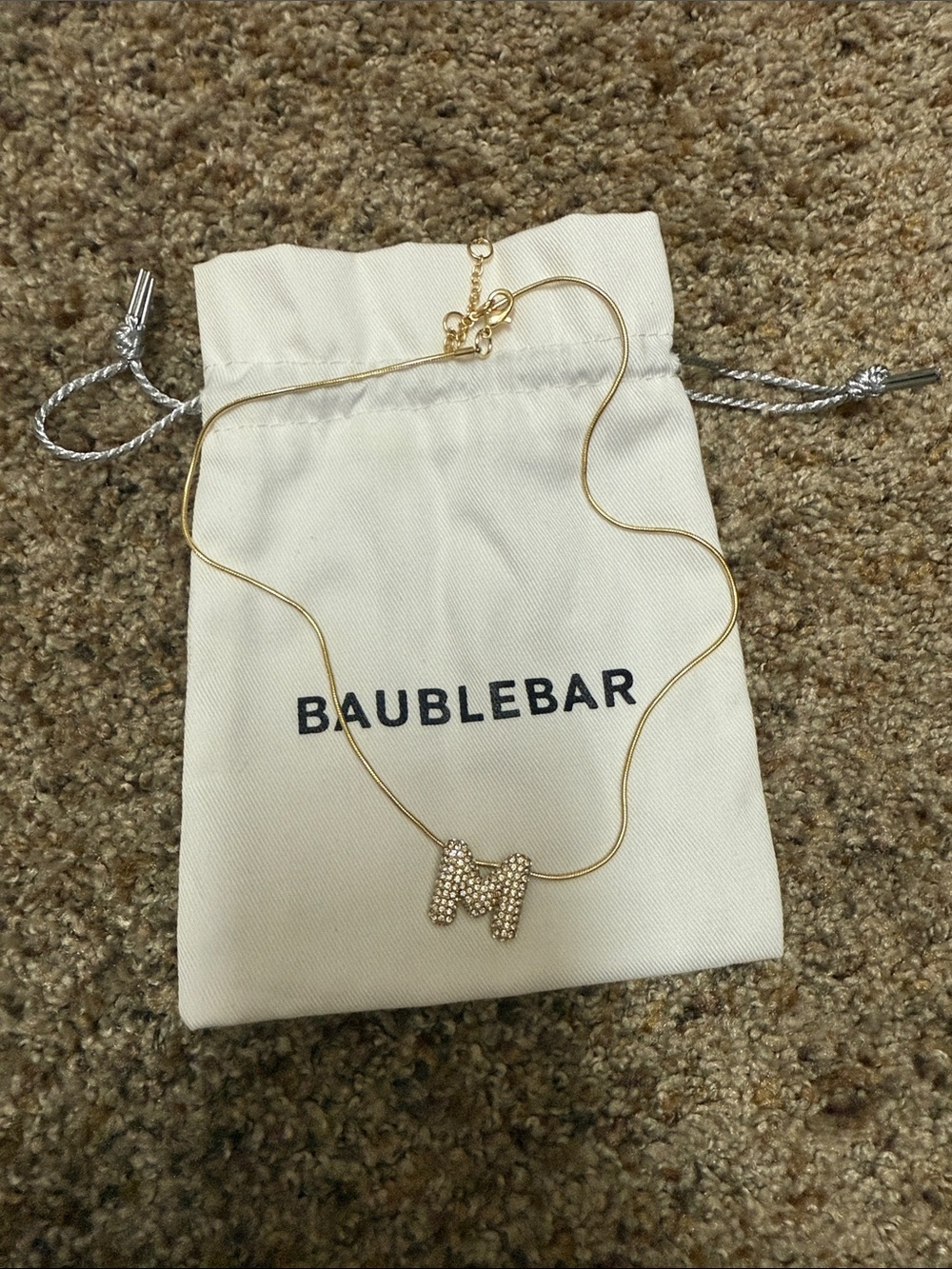 BaubleBar Gold Letter M Crystal Pendant Necklace